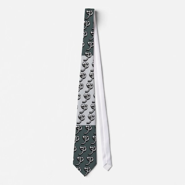 Corbata verde y gris con monograma P (Anverso)