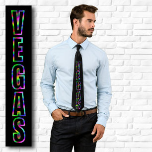 Corbata Vertical VEGAS Gráfico de Neón Negro