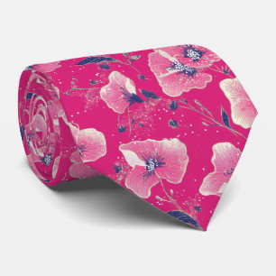 Corbata Vibrante Estampado Floral en Rosa, Blanco y Azul R