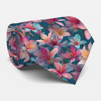Corbata Vibrante patrón floral de lirio multicolor