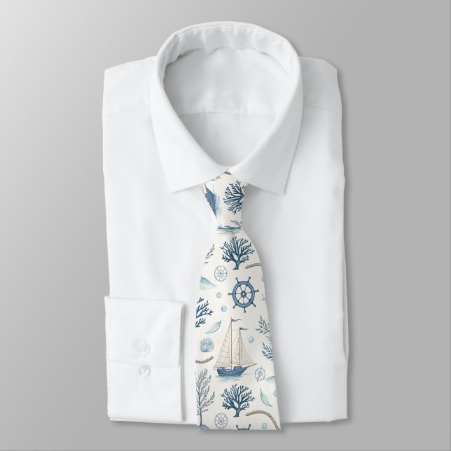 Corbata Vida Costera Océanos Azules (Atado)