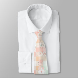 Corbata Vida de enfermera pastel con patrón de cuadros