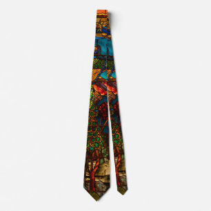 Corbata Vidrio emplomado vintage con pavos reales y flores