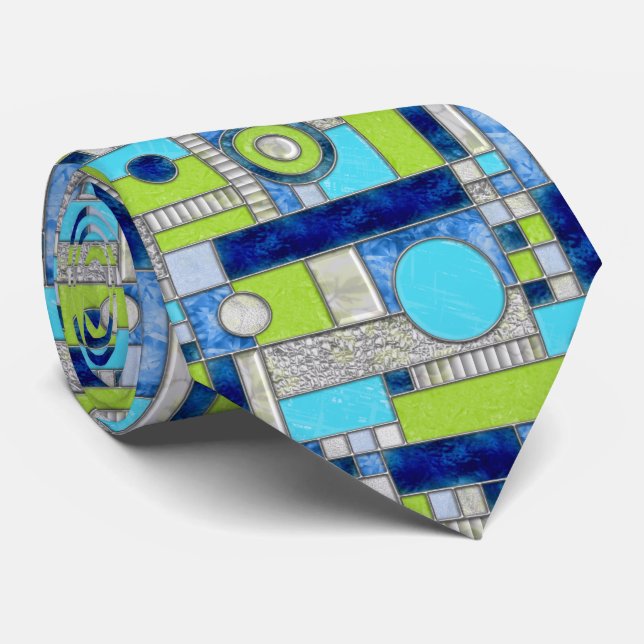 Corbata Vidrio manchado azul verde Art Deco (Enrollado)