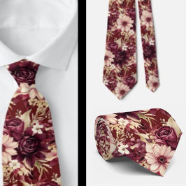 Corbata Vino Borgoña Flores Boho Acuarela