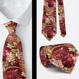 Corbata Vino Burgundy Flores Acuarela Boho