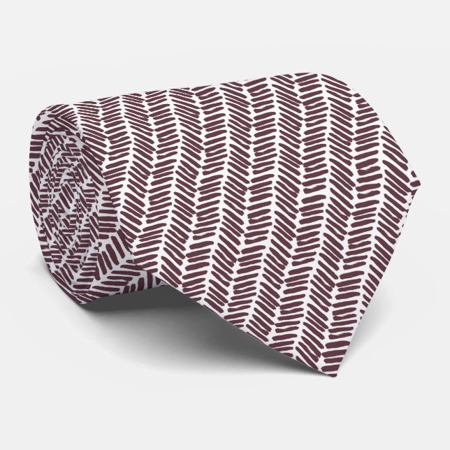 Corbata Vino Merlot Blanco Chic Abstracto Chevron (Enrollado)