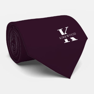 Corbata Vino púrpura   Elegante Monograma+Nombre   de dos 
