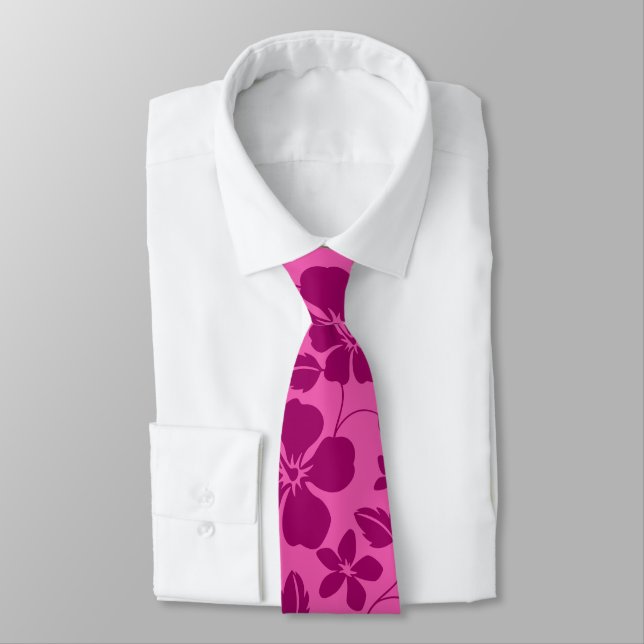 CORBATA VINO TINTO BURGUNDY CON ESTAMPADO HAWAIANO DE HULA (Atado)