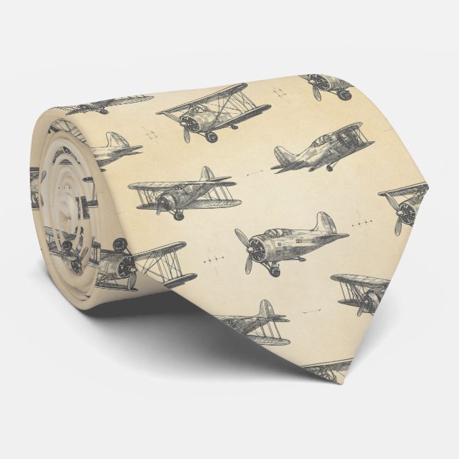 Corbata Vintage Airplane Sketch Pattern (Enrollado)