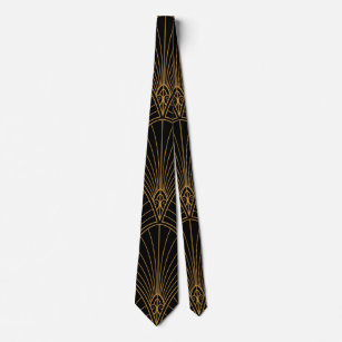 Corbata Vintage Art Deco Negro y Oro