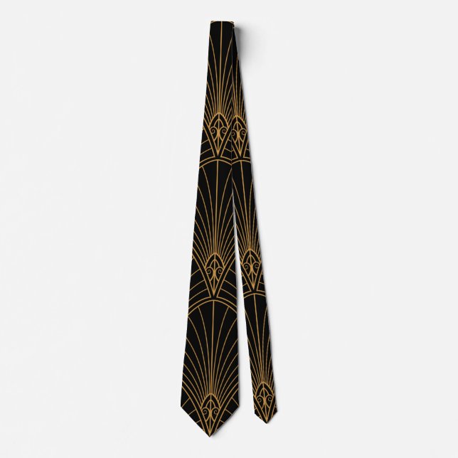 Corbata Vintage Art Deco Negro y Oro (Anverso)