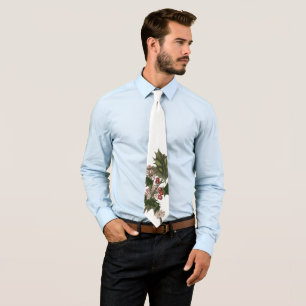 Corbata Vintage Christmas, Green Holly Planta con Berries