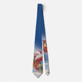 Corbata Vintage Christmas, Santa Flying Sleigh w Reindeer