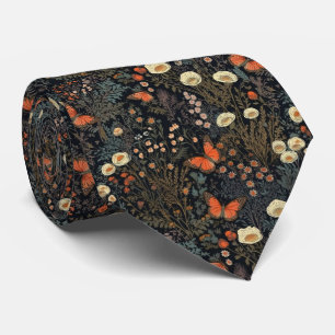 Corbata Vintage Dark Cottagecore Floral Mariposa Nata