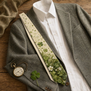 Corbata vintage de shamrock botánico y trébol de c