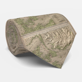 Corbata Vintage Islandia y mapa físico de Dinamarca (1880)