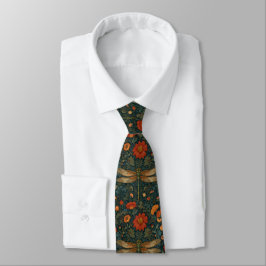 Corbata Vintage libélula naranja vegetación floral moda bo