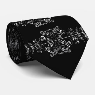 CORBATA VINTAGE PATRÓN DE FILIGREO NEGRO Y BLANCO