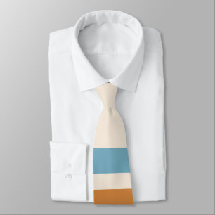 Corbata Vintage Retro Liso Crema y Rayas Naranja Azul