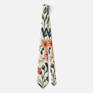 Corbata Vintage Rosa y Azul Floral sobre Blanco Suave, Ele
