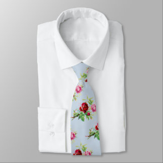Corbata vintage roses in soft power  blue 