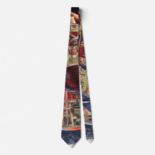 Corbata Vintage Science Ficción Astronauta Rocket Spaceshi