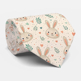 Corbata Vintage Tiny Bunny Faces with Roses Pattern