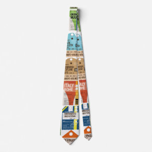 Corbata Vintage travel tickets pattern. luggage tag