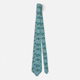 Corbata Vintage Tropical Palm Trees and Sail Boats