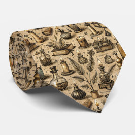 Corbata Vintage Witchcraft Books & Candles Pattern