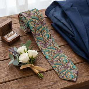 Corbata Violeta Purpura Turquesa Azul Verde Oro Paisley Pa