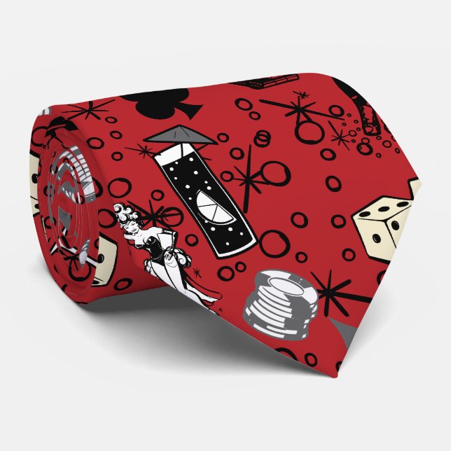 Corbata Viva Vegas Casino Retro Gambling Red (Enrollado)