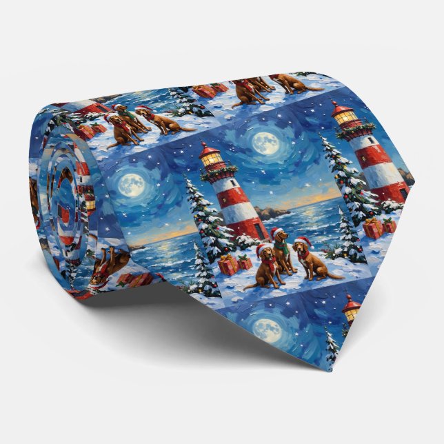 Corbata Vizsla Christmas Lighthouse Holiday (Enrollado)