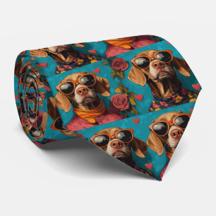 Corbata Vizsla con Rosas del Corazón Día de San Valentín 