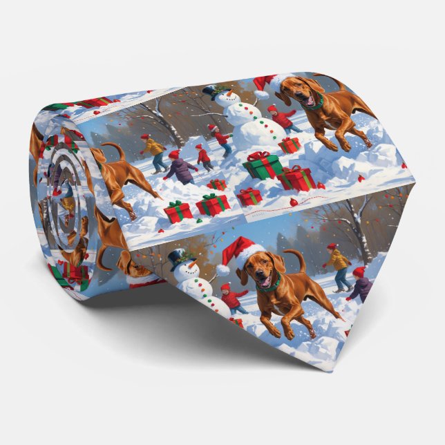 Corbata Vizsla corre en Nieve con Gorra Navidad (Enrollado)