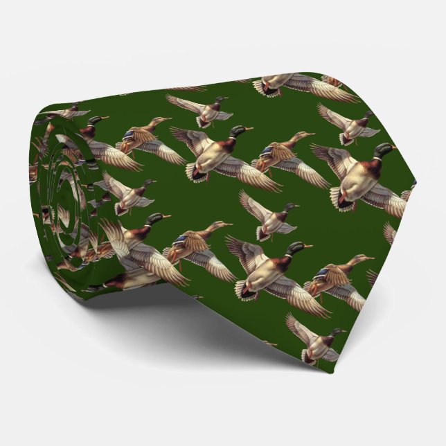 Corbata Volando Patos Mallard En Verde (Enrollado)