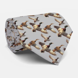 Corbata Volando Patos Mallard Sobre Gris Claro