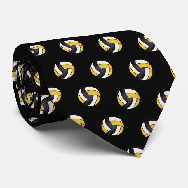 Corbata Voleibol amarillo dorado, blanco y negro (Enrollado)
