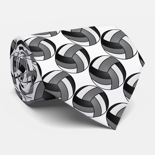 Corbata Voleibol deportivo blanco, negro y gris (Enrollado)