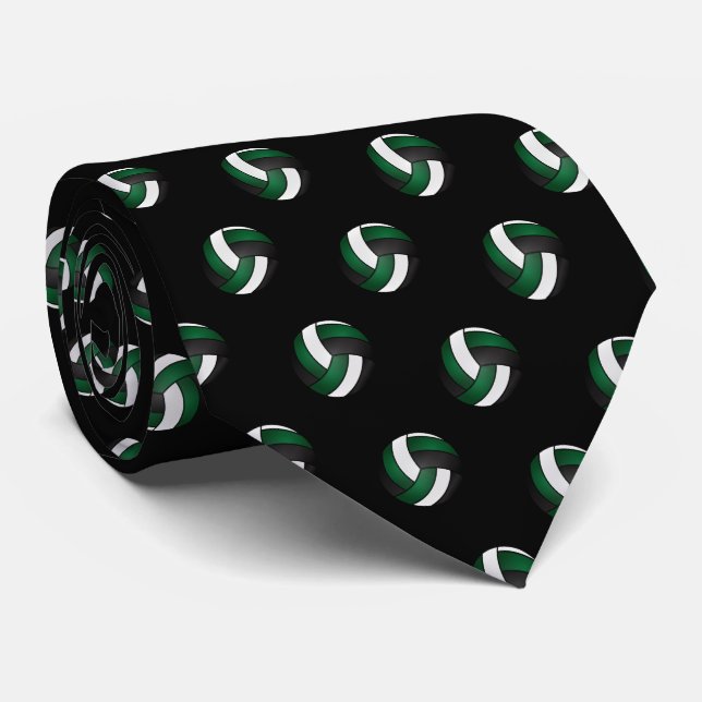 Corbata Voleibol verde oscuro, blanco y negro (Enrollado)