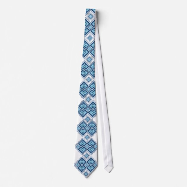 Corbata Vyshyvanka azul de bordado ucraniano (Anverso)