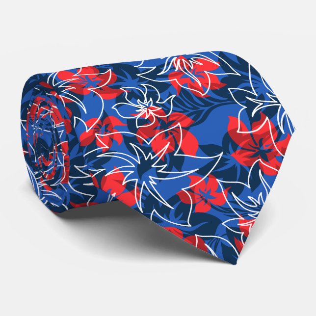 Corbata Wailea Hibiscus Floral Hawaiano Camuflaje (Enrollado)