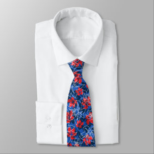 Corbata Wailea Hibiscus Floral Hawaiano Estampado a Dos Ca