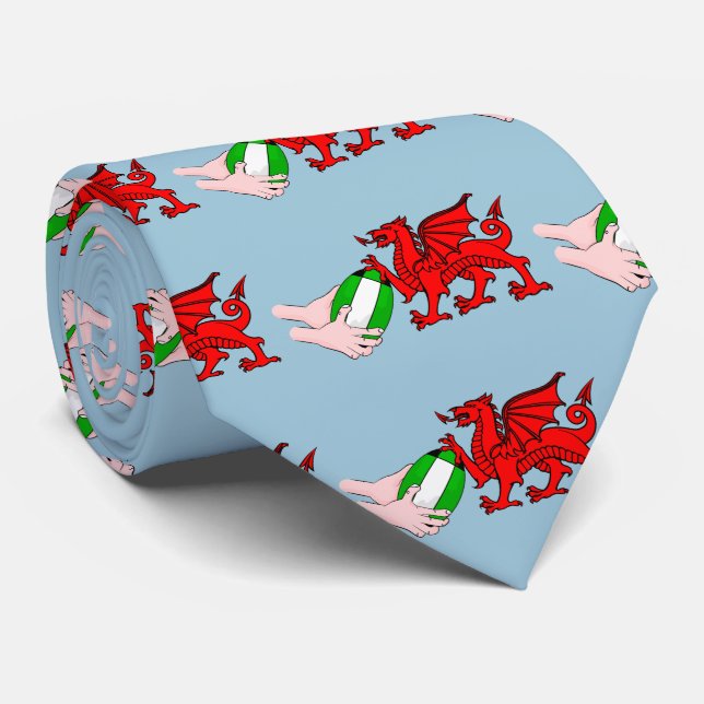 Corbata Wales Rugby Team Dragon con bola de rugby (Enrollado)