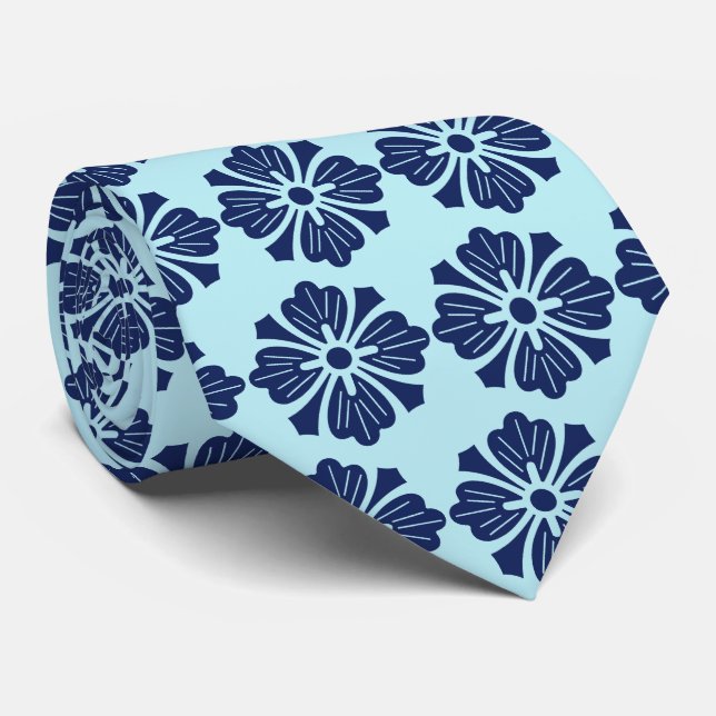 Corbata Wallstreet Hibiscus Foulard Aqua & Navy a dos lado (Enrollado)