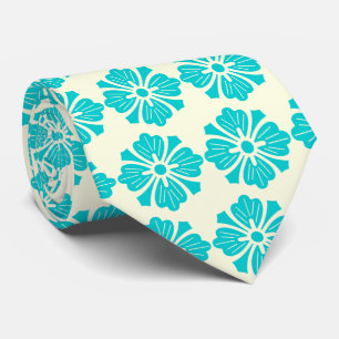 Corbata Wallstreet Hibiscus Foulard Ecru & Turq Two-Side