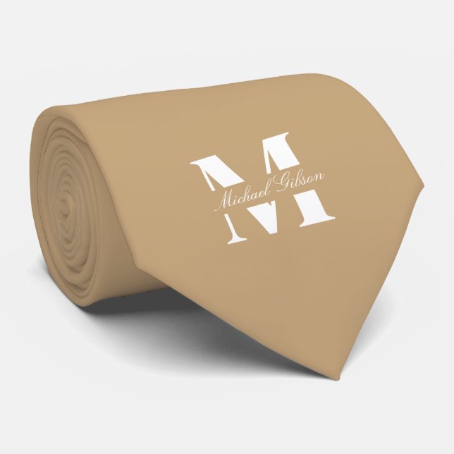 Corbata Warm Tan | Custom Monogram Wedding Groomsmen  (Enrollado)