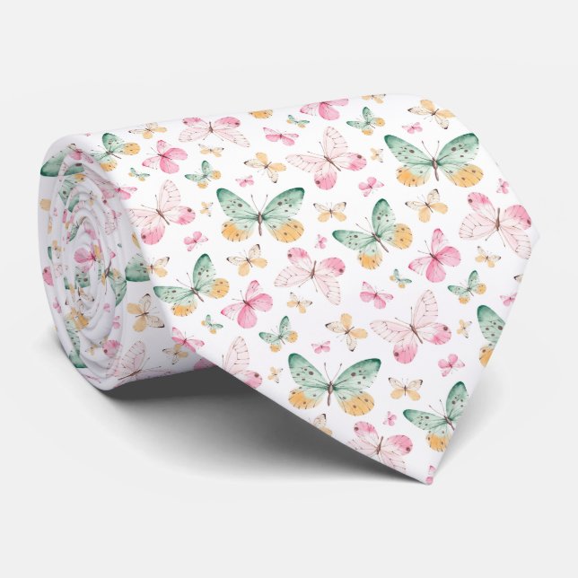 Corbata Watercolor Butterflies Pattern (Enrollado)
