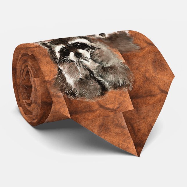 Corbata Watercolor Cute Raccoon Family Pattern Animal (Enrollado)